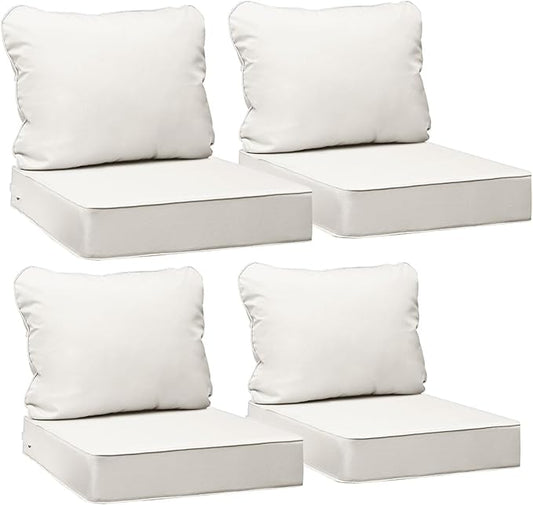 AAAAAcessories Outdoor Seat Cushions for Chairs, Fade-Resistant, Waterproof Patio Furniture Replacement Cushions, 19" x 19" x 3" + 19" x 17", Set of 4, Creamy White