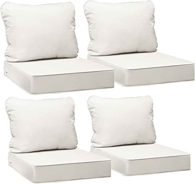 AAAAAcessories Outdoor Seat Cushions for Chairs, Fade-Resistant, Waterproof Patio Furniture Replacement Cushions, 20" x 18" x 3" + 20" x 17", Set of 4, Creamy White