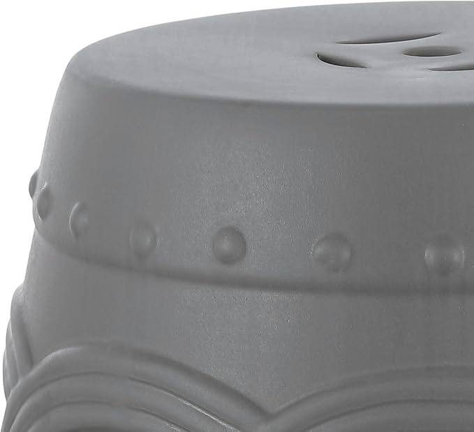 JONATHAN Y TBL1022F Lucky Coins 16" Chinese Ceramic Drum Indoor/Outdoor Garden Stool Bohemian, Coastal, Cottage, French Country, Traditional, for Living Room, Garden Room, Patio, Matte Gray