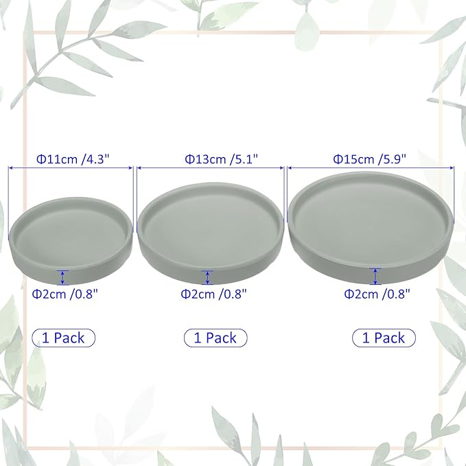 3 Pack Planter Saucers - Ceramic Plant Tray Flower Pot Drip Trays Round Apply to Outdoor/Garden (4/5/6inch, Grey Blue)