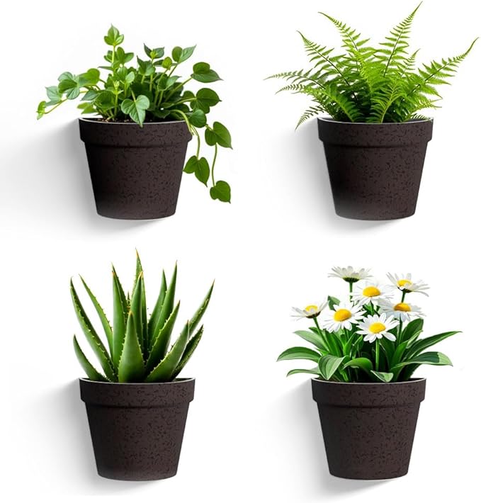 2 Pack Plastic Wall Planter for Indoor Plants, 7.5 Inch Hanging Wall Planter Pots, Wall Mounted Succulent Planters (Iron)