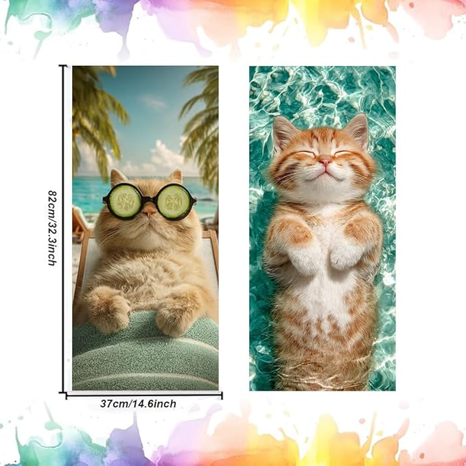 2PC Trash Can Sticker 14.57 x 32.28 Inch Relaxing Cat Design Summer Beach Theme Decorative Garbage Bin Cover Outdoor Trash Can Decal Art for Home Yard Garden Holiday Decoration