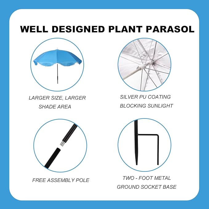 2pcs Adjustable Plant Umbrellas, Waterproof Garden Parasols with Metal Poles & H-Shaped Stakes Outdoor Sun Shade Cover for Potted Plants Flowers Vegetables