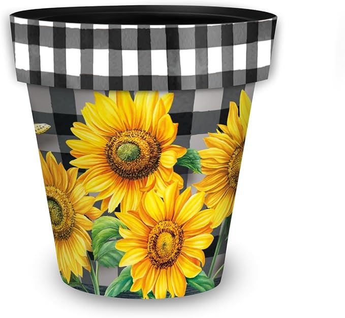 Briarwood Lane Fall Planter 11.75" x 11" x 11" Checkered Sunflowers Decorative Medium for Fall Planter
