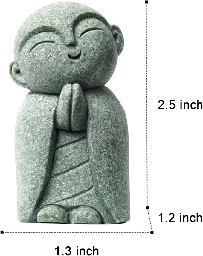 OwMell Japanese Jizo Monk Statue, Buddha Jizo Figurine Memorial Aquarium Statue Ornament - Tilt Smile