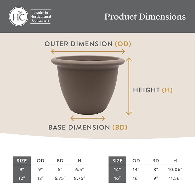 The HC Companies Sevilla Flower Planters - Durable Outdoor & Indoor Planter - Round Lightweight Self Watering Plant Pots for Herbs & More (16" Cappuccino, Pack of 1)