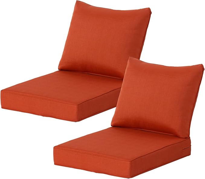 24x27.5 Inch Outdoor Deep Seat Cushions Set of 2,Thick High-Density Foam, Water-Resistant, Piped Edges & YKK Hidden Zipper for Patio Furniture,Quarry Red