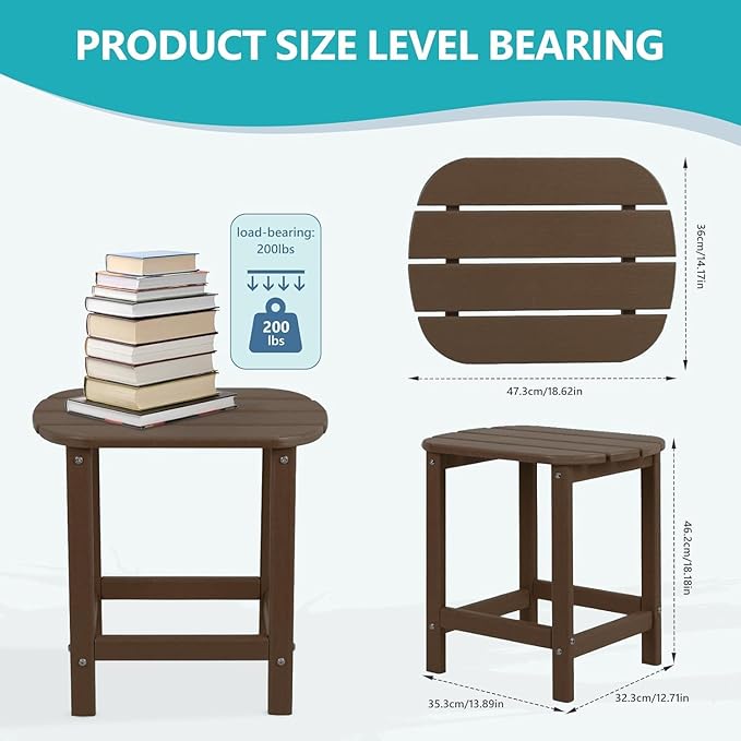 Outdoor Adirondack HDPE Side Table, Wooden Textured, Set for Patio, Garden, Porch, Pool Composite Patio, Backyard, Bathroom and Indoor, Maintenance & Weather Resistant