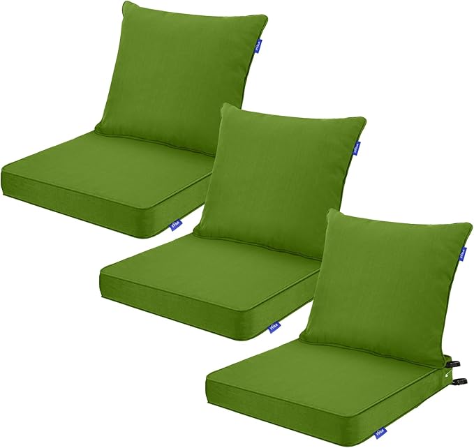 Deep Seat Cushions, Outdoor Cushions, Patio Furniture Cushions, Deep Seat & Back Cushion Patio Cushions for Backyard Couch Sofa Fade Resistant (24x24x4 inches 3 Sets, Solid Grass Green)
