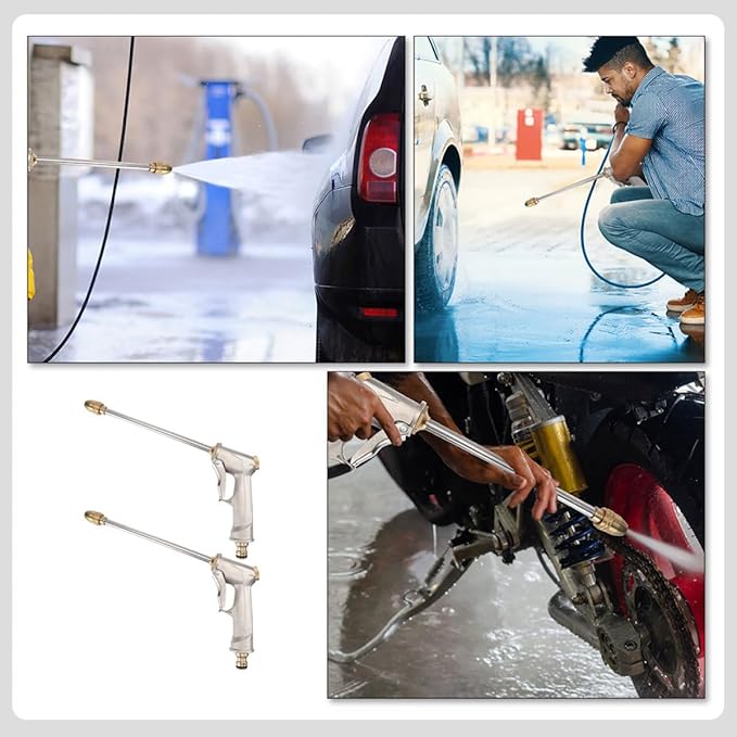 2pcs All-metal Electroplated High-pressure Hose Nozzle Sprayer for Garden Watering and Vehicle Washing, Long Spray Nozzle Cleaning Accessory for Car Care and Lawn Maintenance