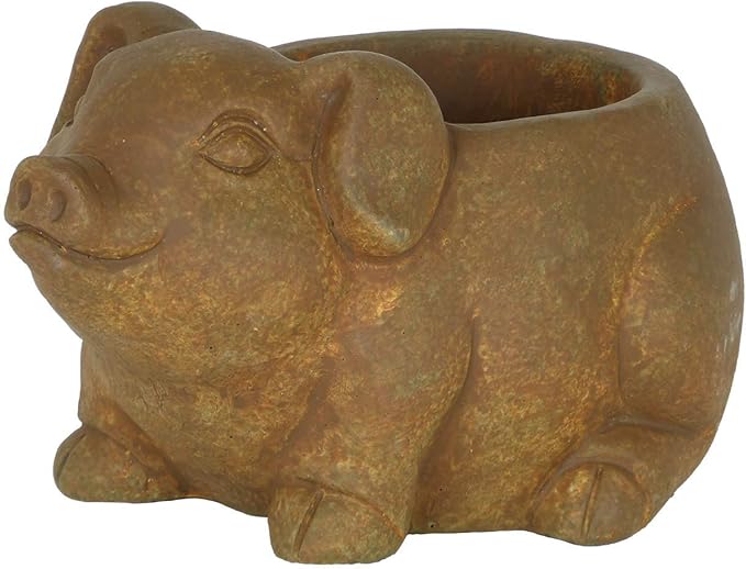 Classic Home and Garden Cement Buddies Animal Planter - Cute Desk Decoration - UV Coated Animal Vase w/Drain Plug -Succulent Plant Pot for Indoor/Outdoor Use (Pig Planter, Rust, Large)