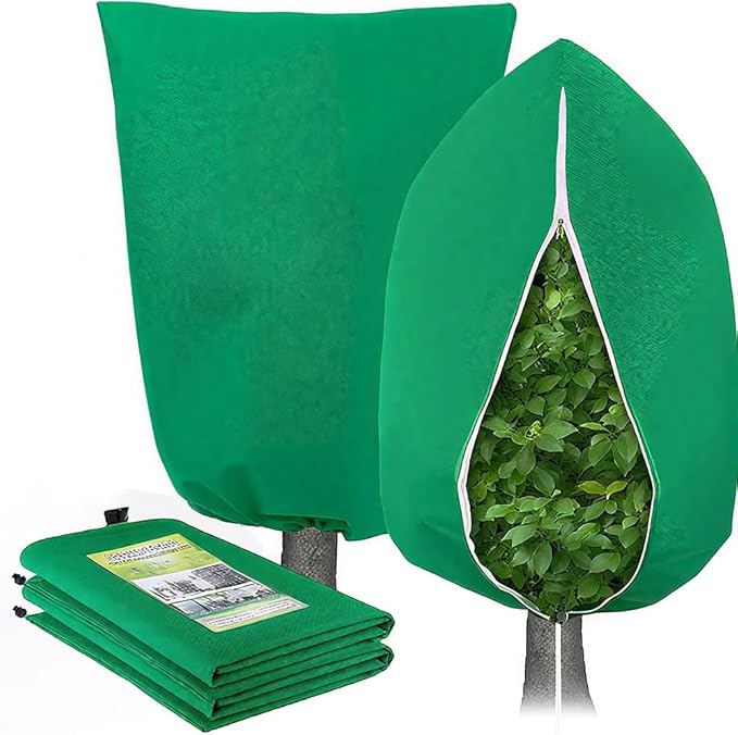 Baccessor 2PC Winter Plant Covers Freeze Protection Kit - 32x47 Reusable Frost Blankets with Adjustable Drawstring for Outdoor Samll Bushes Potted Plants Tree
