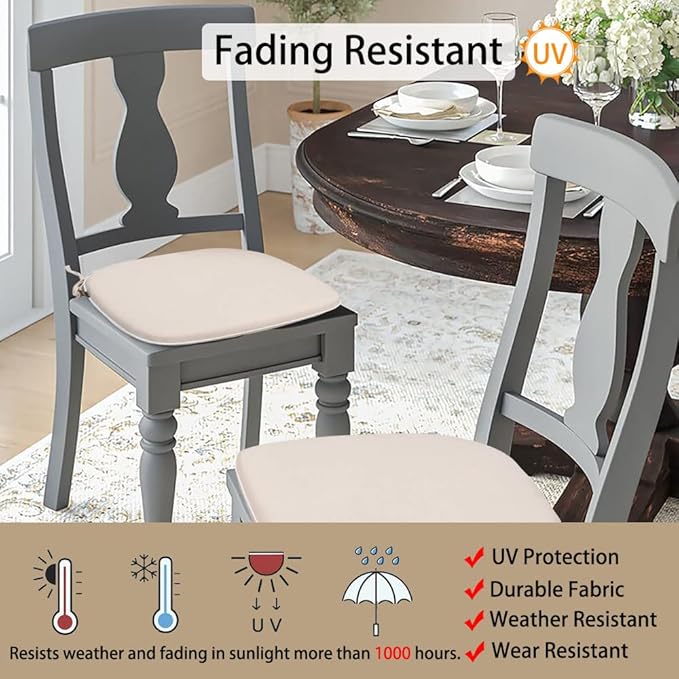 Magpie Fabrics Outdoor/Indoor 17"x16"x2" Chair Cushions with Ties Set of 2, Waterproof All Weather U-Shape Seat Pads Decoration for Patio Garden Furniture Home Office (Beige)