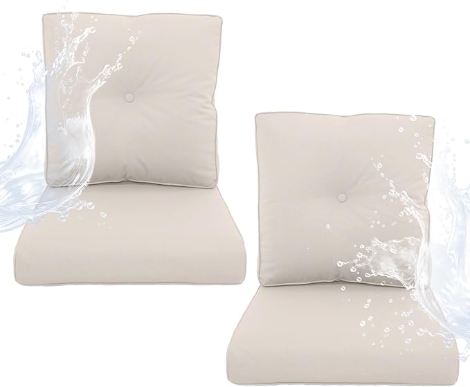 Outdoor Chair Cushions 2 Sets- 22 * 24" Patio Furniture Cushions with Removable Cover, 28D High Density Sponge Filling Outdoor Patio Cushions for Chairs, Rocker, Sofa and Loveseat - Beige