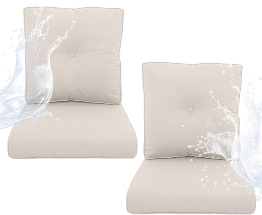 Outdoor Chair Cushions 2 Sets- 22 * 24" Patio Furniture Cushions with Removable Cover, 28D High Density Sponge Filling Outdoor Patio Cushions for Chairs, Rocker, Sofa and Loveseat - Beige