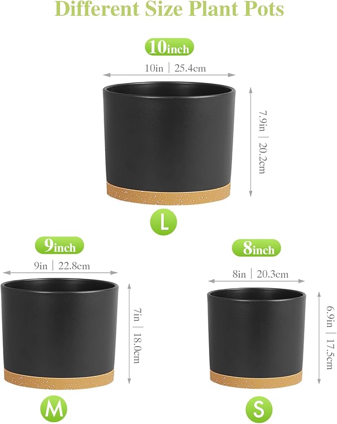 Large Plant Pots Set of 3 – 8", 9", 10" Indoor Flower Pots with Drainage Holes and Saucers, Big Planters for Monstera, Fiddle Leaf Fig, Snake Plant – 5 Colors