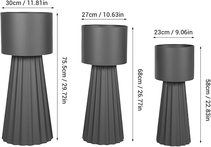 Tall Round Flower Pots, Set of 3 Metal Planters for Indoor Outdoor Plants, Large Planter Pot, Planters for Garden Front Porch Patio, 22.83", 26.77", 29.72" H, Dark Gray