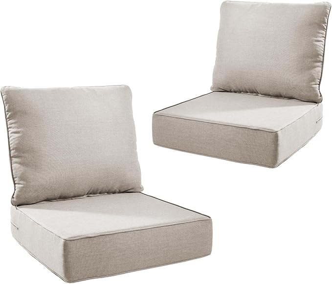 Outdoor Cushion Set for Furniture Patio Furniture, UV Resistant, Water Resistant - 6 Inch Thick Foam Garden Cushions– 24x24 Inch Patio Seat Covers for Chair/Sofa/Couch | Beige | 2-Pack |