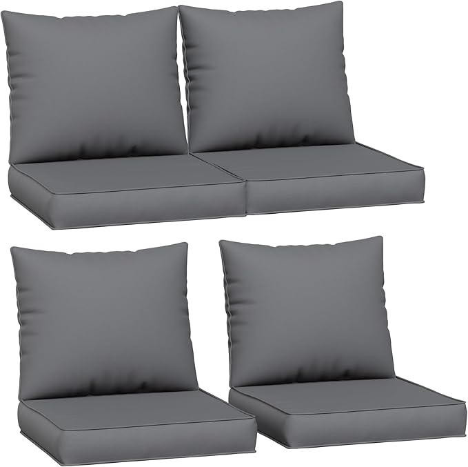 Amopatio Outdoor Chair Cushions 22.5"× 20.3" × 4", Set of 4 with Removable Cover, Waterproof & Fade Resistant seat Cushions for Patio Furniture, Grey