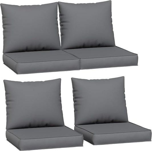 Amopatio Outdoor Chair Cushions 22.5"× 20.3" × 4", Set of 4 with Removable Cover, Waterproof & Fade Resistant seat Cushions for Patio Furniture, Grey