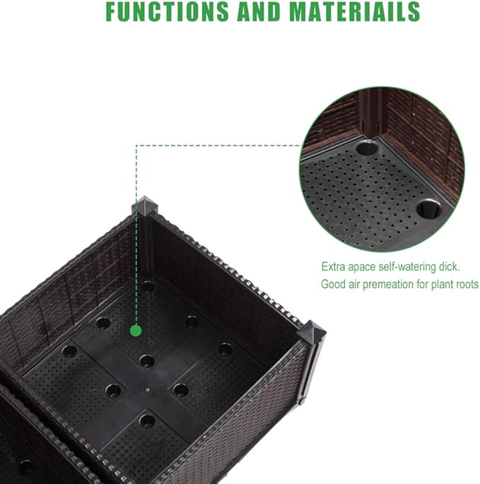 Raised Garden Beds, Planter Box, Self-Watering Plastic Planter for Indoor Outdoor Vegetables, Fruits, Potato, Flowers (4 Pcs)