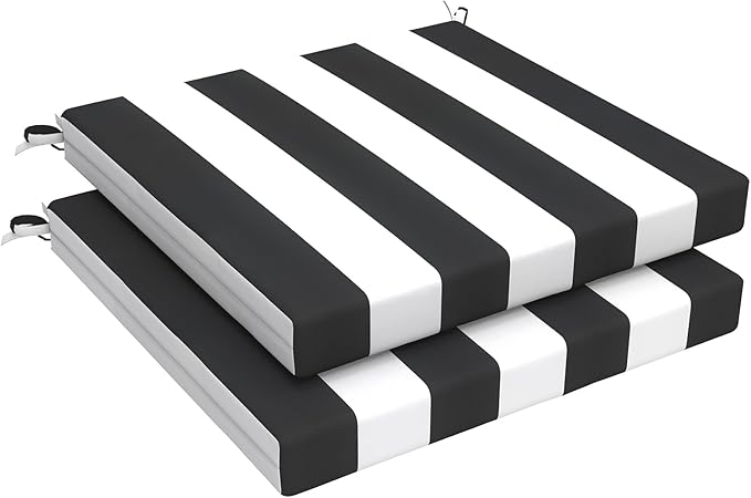 LVTXIII Outdoor Chair Cushions 19"x19"x2" Pack of 2, Water-Repellent Square Corner Memory Foam Seat Cushions with Ties for Garden Patio Furniture,Cabana Black