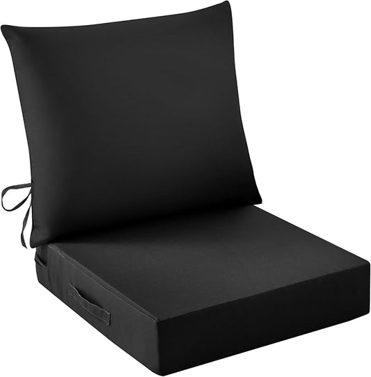 Outdoor Seat Cushion Set, Waterproof & Fade Resistant Patio Chair Cushions, Outdoors Cushion for Patio Furniture, 24 x 24 x 5.75 Inch, Outdoor Couch Cushions with Handle and Ties, Black