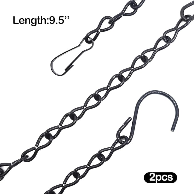 BlingKingdom 2pcs 9.5 Inch Black Hanging Chains for Bird Feeders, Planters, Lanterns, Lanterns, Suet Baskets, Wind Chimes, Chains Signs and Ornaments