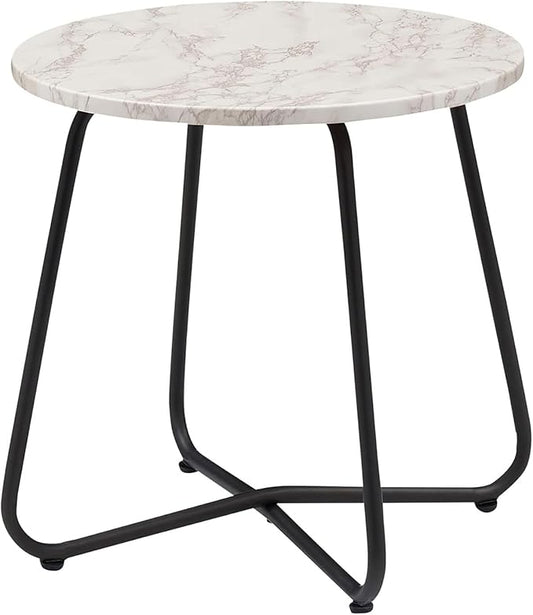 VECELO 17.7 inch Small Round Outdoor Side Table,Patio End Table,Waterproof Wood Table with Weather Resistant Steel Adjustable Feet for Living Room Bedroom Garden Yard Balcony Porch Poolside