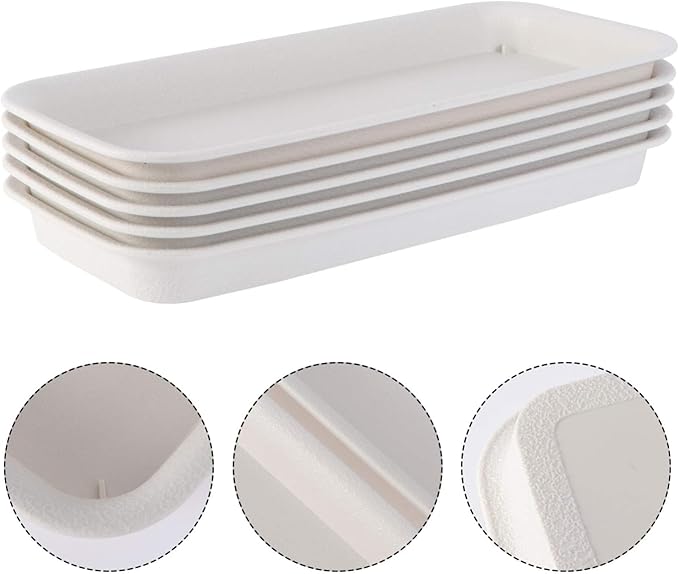 RCFINE 2Pcs Plant Saucers Rectangular Plastic Plant Drip Trays for Holding Water Drips and Soil, Indoors Outdoor Plant Trays Garden Supplies (Beige,L)
