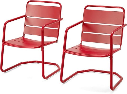 MELLCOM Patio Chairs Set of 2, Small Patio Furniture Set - 2 C-Spring Metal Chairs, Outdoor Bistro Set for Balcony, Front Porch, Poolside, Garden, Deck, Red