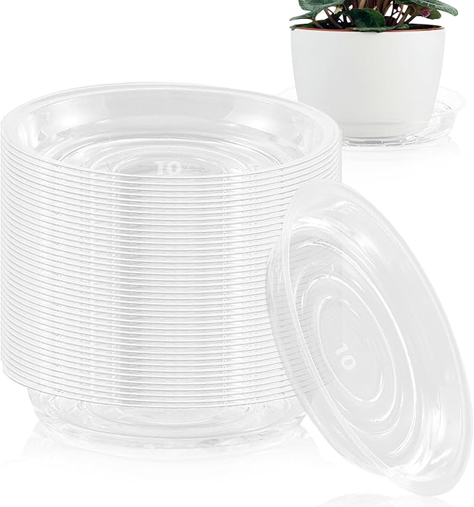 40 Pack 10 Inch Plant Saucer Clear Plant Saucers for Outdoors Plants Drip Trays, Large Pot Saucer No Holes Pot Saucers Planter Trays for Outdoor Plants Bulk Plastic Tray for Flower Pots, Snack Storage