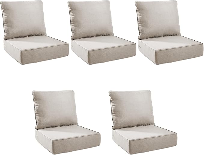 Outdoor Cushion Set for Furniture Patio Furniture, UV Resistant, Water Resistant - 6 Inch Thick Foam Garden Cushions– 24x24 Inch Patio Seat Covers for Chair/Sofa/Couch | Beige | 5-Pack |