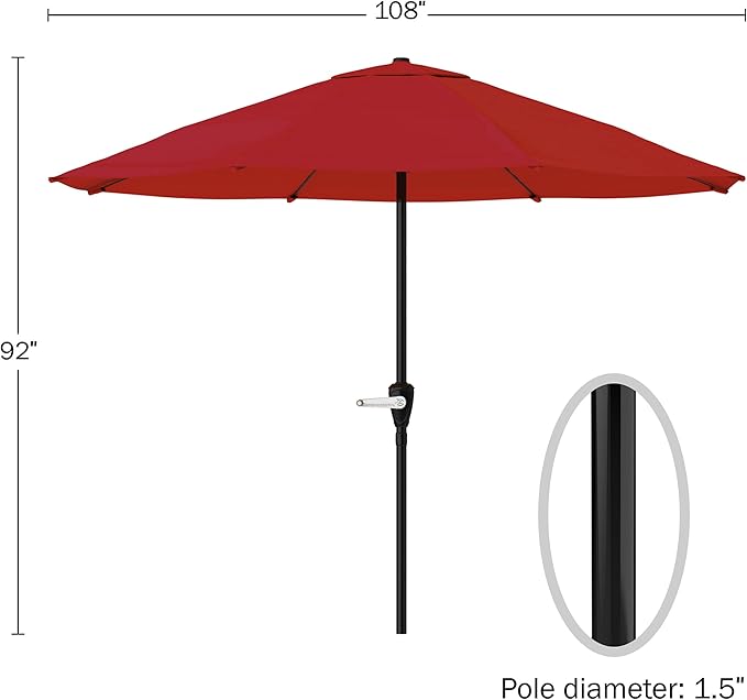 Pure Garden Patio Umbrella with Vented Canopy - 9 Ft Easy Crank Outdoor Umbrella for Shade - For Deck, Balcony, Porch, Backyard, or Pool (Red)