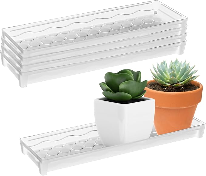 5 PCS Plastic Plant Tray Saucer, Rectangular Windowsill Plant Drainage Stand for Indoors Outdoor, White Water Drip Tray for Succulent Pot Planter, 16 x 4.5 x 1.6 Inch