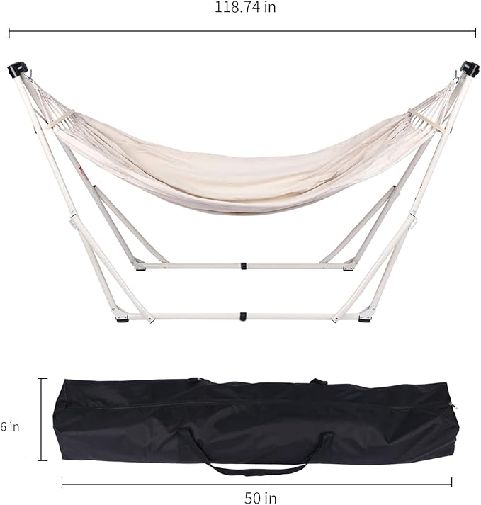 2 in 1 Hammock with Stand - Portable Hammock & Swing Chair, No Tools Assembly, with Carry Bag, Indoor Outdoor for Patio, Garden, Camping, Apartment (White)