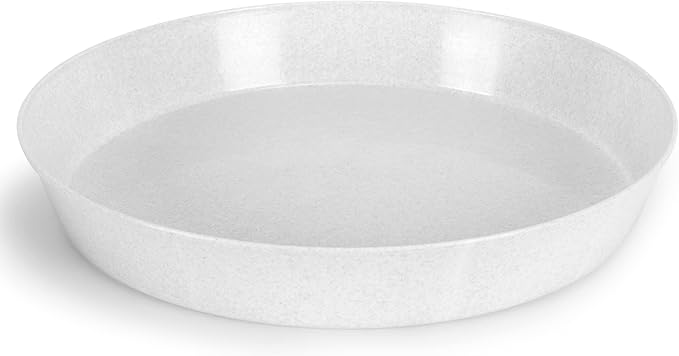 5 inch (4" Base) Case of 5 Plant Saucers - White Granite Colored Polypropylene,Heavy Duty Indoor/Outdoor Pan,Collects Flower Pot Drainage and Excess Water, Made in USA