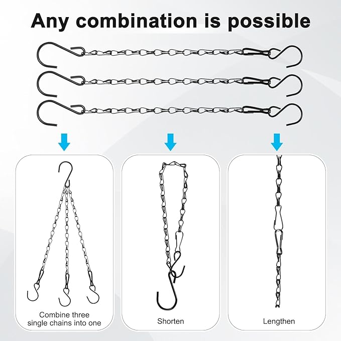 6-Pack Chain for Hanging Plants, 29cm(11 Inch) Adjustable Hanging Chain with Hooks for Bird Feeder/Planter/Lantern/Wind Chime, Iron Basket Extender Hanger [Black]