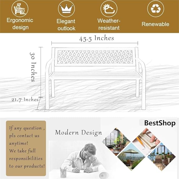 Patio Bench - Outdoor Metal Garden Bench with Armrests, 480lbs, Cast Iron, Sturdy Steel Frame, Black