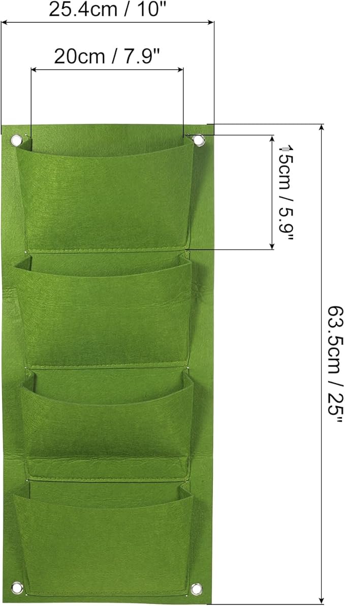 PATIKIL 4 Pockets Vertical Hanging Grow Bags, Wall Hanging Planter Bags Wall-Mounted Felt Fabric Planting Grow Bags for Garden Home Decoration, Green