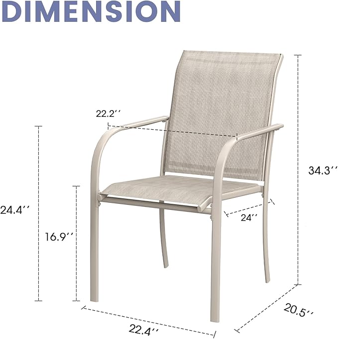 VICLLAX Patio Stackable Dining Chairs Set for 8, Outdoor Sling Chairs with Metal Frame for Front Porch Balcony Backyard Garden and Deck, Sandshell