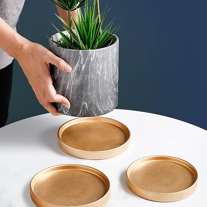 Round 4 Inch Ceramic Plant Saucer Drip Tray Set of 2 for Indoor Small Flower Pots Home Garden Outdoor Flower Plant Pot,Gold Saucers