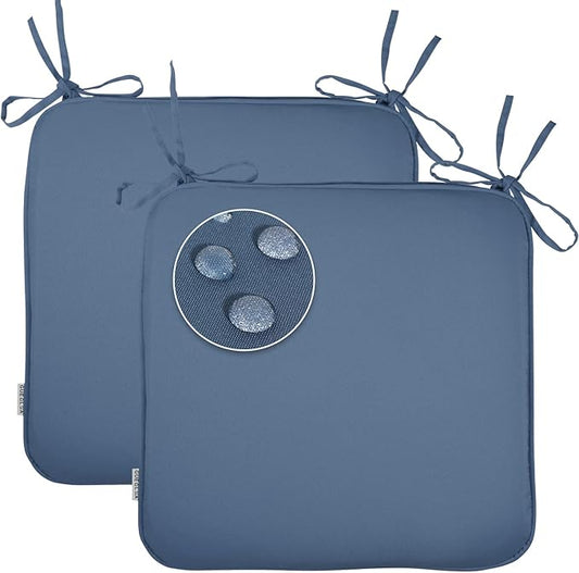 GUEGLSA Outdoor Indoor Waterproof Seat Cushions,16x16 Inches Patio Chair Cushion with Ties,Machine Washable Seat Pad for Home Garden Furniture,Set of 2,Blue