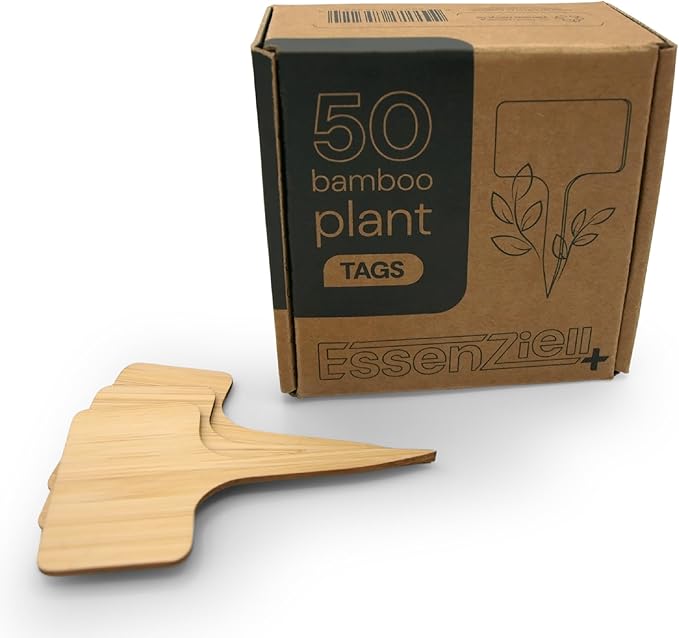 Bamboo Plant Labels, Eco-Friendly Garden Tags | 4" Short T-Type Wooden Garden Markers | 100% Natural, Biodegradable | for Labeling Herbs, Seedlings, Vegetables, Cheeses, Appetizers, Desserts | 50 pcs