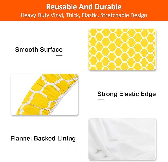 KENOBEE 6ft Picnic Table and Bench Cover, Camping Essentials RV Gear, 72in Waterproof Windproof Outdoor Elastic All Around Tablecloth, Fitted Rectangle Tables and Seats, Yellow-White Moroccan