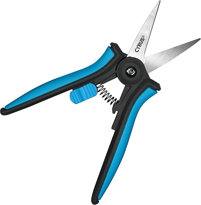 CYRUS 6”Garden Scissors Small Pruning Shears with Straight Blades,Hand Pruners for gardening,Micro-tip Floral Flower Shears Stainless Steel,Blue