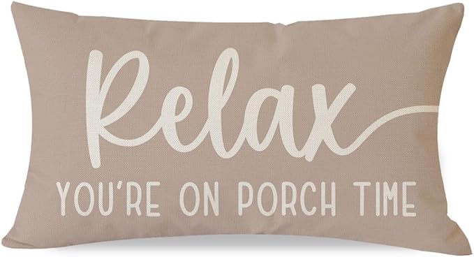PANDICORN Decorative Throw Pillow Covers 12x20 Inch Relax Porch Time Beige Outdoor Rustic Farmhouse Lumbar Pillow Decorative Throw Pillows Cases Cushion Covers Decorations for Porch Couch Sofa Decor