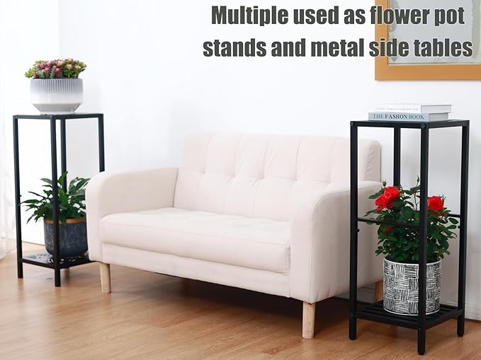 Party Zealot 2 Packs of 2-Tier Tall Metal Square Plant Stand 31” Heavy-Duty Modern Flower Pot Rack for Indoor Living Room, Corner Side Table for Outdoor Patio, Garden Planter Holder, Black