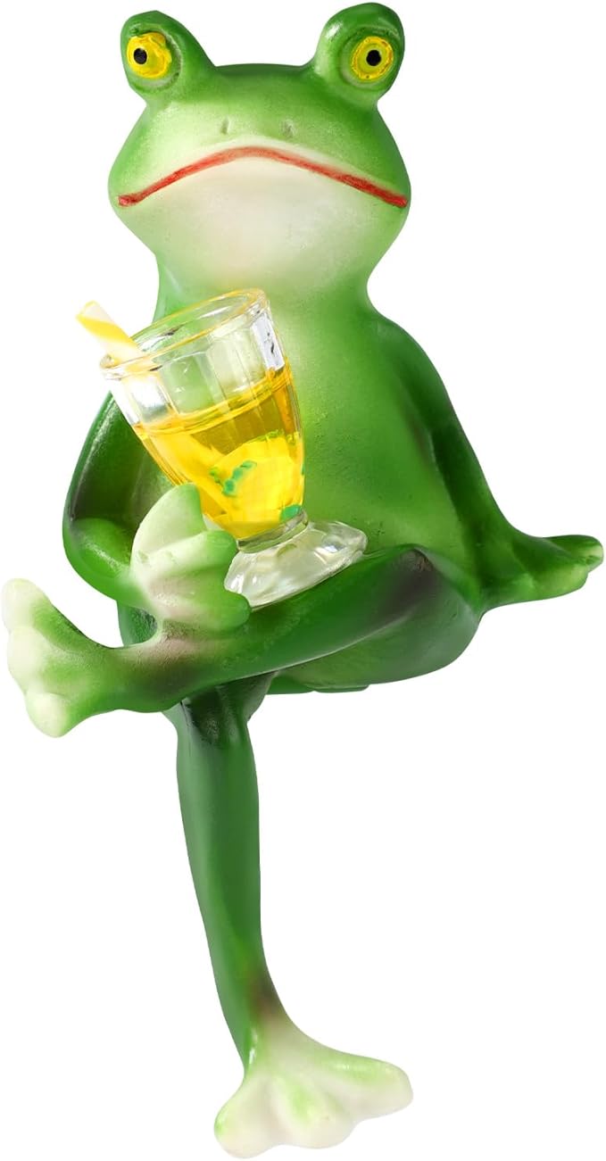 Funny Drinking Frog Planter Decor, Miniature Resin Climbing Frog Figurines Flower Hugger Outdoor Statue Cute Animal Figure Pot Ornament Gifts for Yard Lawn Garden Balcony Patio Fish Tank Decoration