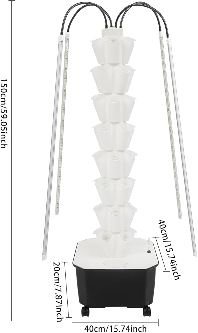 Hydroponic Growing System Herb Garden, 40 Pods Smart Indoor Gardening System w/Grow LED Light Full Spectrum & Water Circulation, Hydroponic Tower Plants Germination Kit for Herbs, Vegetables (White)